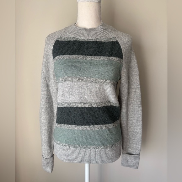 Denver Hayes Sweaters - Denver Hayes Striped Ribbed Crewneck Sweater Grey Green XS